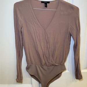 Forever 21 Mocha Long Sleeve Bodysuit